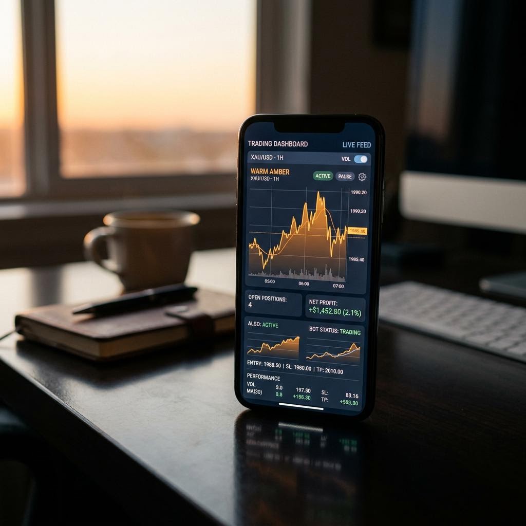 Pfeil Tauschmehrat KI-gestützte Krypto-Handelsplattform Dashboard auf Smartphone